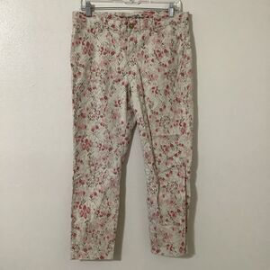 Gap Slim City Khakis Cream Pink Floral Print Cotton Blend Feminine Pants 8